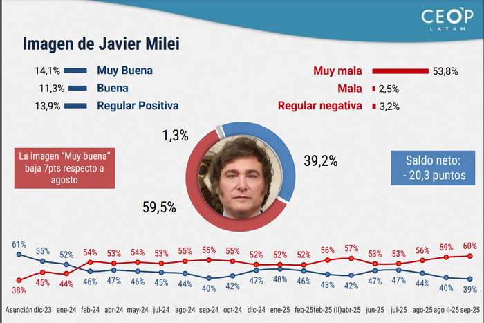 Milei enfrenta dramática caída de su imagen, según encuesta