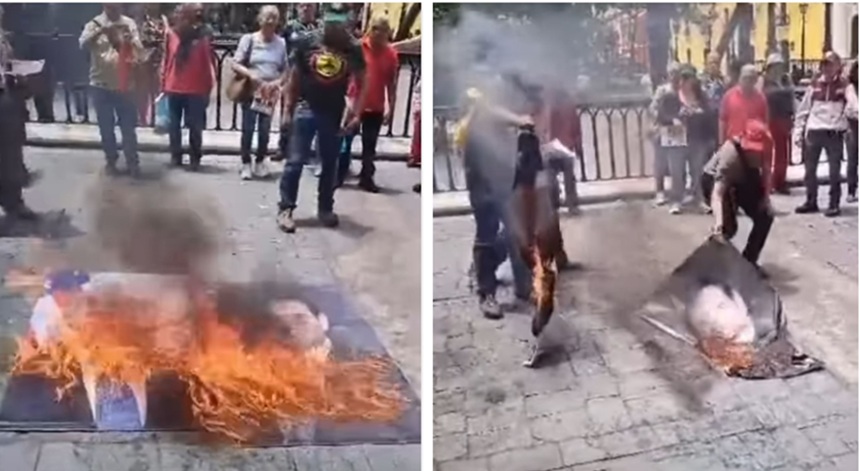 Las imágenes de 30 simpatizantes del chavismo protestando contra EEUU en la Plaza Bolívar de Caracas